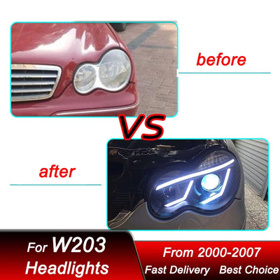 Phares LED Mercedes Classe C W203 2000-2007 - vue de profil - Becquet Voiture