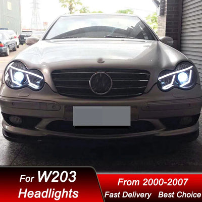 Phares LED Mercedes Classe C W203 2000-2007 - vue de trois-quarts - Becquet Voiture