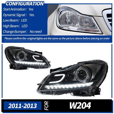 Phares LED Mercedes Classe C W204 2011-2013 - détail du montage - Becquet Voiture