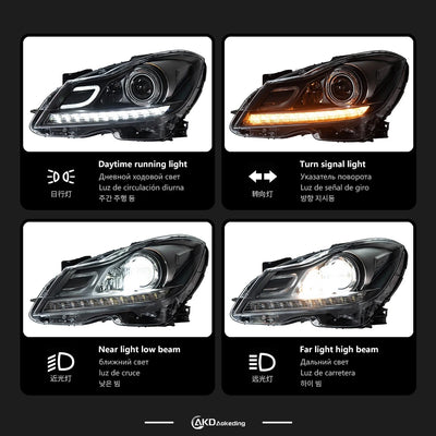 Phares LED Mercedes Classe C W204 2011-2013 - vue de trois-quarts - Becquet Voiture