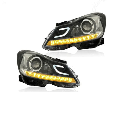 Phares LED Mercedes Classe C W204 2011-2014 Look AMG - vue de trois-quarts - Becquet Voiture