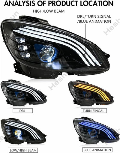 Phares LED Mercedes Classe C W204 AMG 2007-2010 - installé sur véhicule - Becquet Voiture
