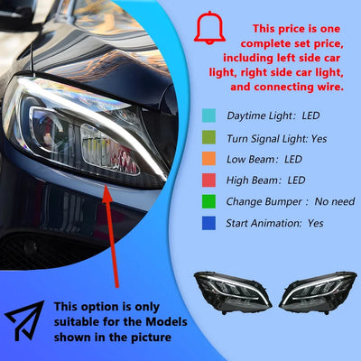 Phares LED Mercedes Classe C W205 2015-2018 - détail du montage - Becquet Voiture