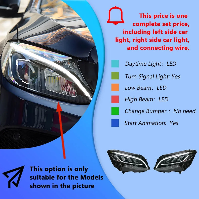 LED Headlights Mercedes C-Class W205 2015-2018 2019 Style - fitting detail - Becquet Voiture