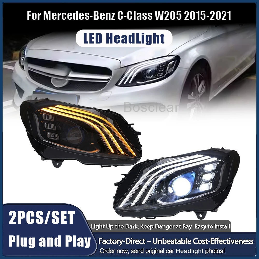 Phares LED Mercedes Classe C W205 2015-2021 - vue de face - Becquet Voiture