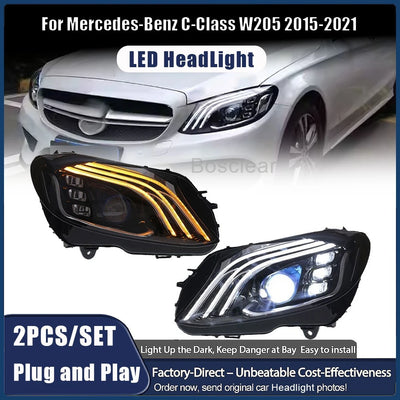 Phares LED Mercedes Classe C W205 2015-2021 - vue de face - Becquet Voiture