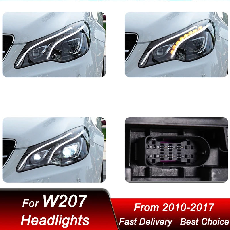 LED Headlights Mercedes E-Class W207 2010-2017 - three-quarter view - Becquet Voiture