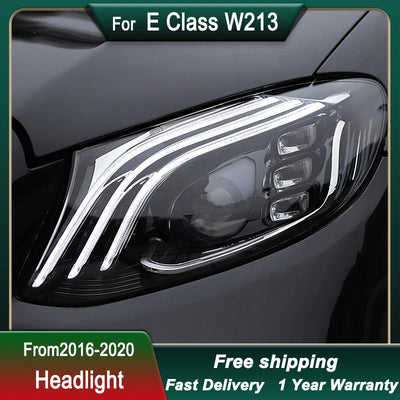 Phares LED Mercedes Classe E W213 2016-2020 DRL Dynamique AMG - vue de trois-quarts - Becquet Voiture