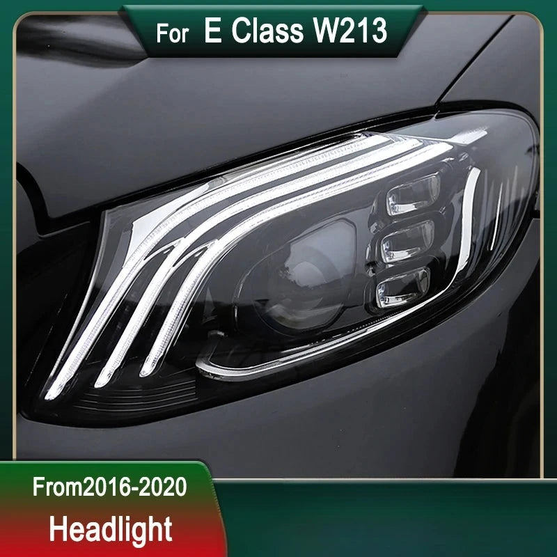 Phares LED Mercedes Classe E W213 2016-2020 DRL Dynamique AMG - vue de trois-quarts - Becquet Voiture