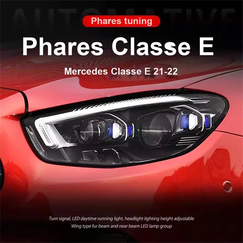 Phares LED Mercedes Classe E W213 E260 E300 2021 DRL Clignotant - vue de trois-quarts - Becquet Voiture
