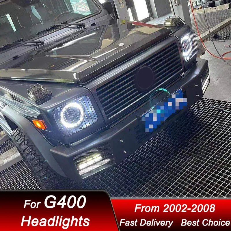 LED Headlights Mercedes G-Class W463 2002-2008 - three-quarter view - Becquet Voiture