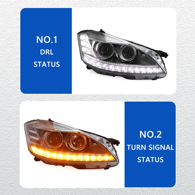 Phares LED Mercedes Classe S W221 2006-2009 - vue de trois-quarts - Becquet Voiture