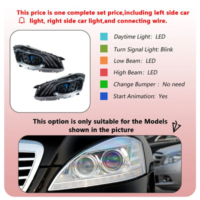 Phares LED Mercedes Classe S W221 2006-2013 (réf. 2) - détail du montage - Becquet Voiture