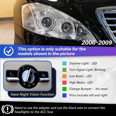 Phares LED Mercedes Classe S W221 2006-2013 - vue rapprochée - Becquet Voiture