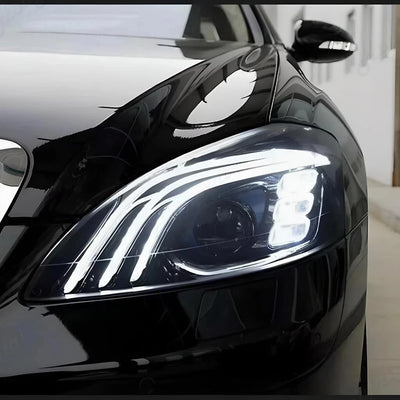Phares LED Mercedes Classe S W221 Clignotant Dynamique - installé sur véhicule - Becquet Voiture