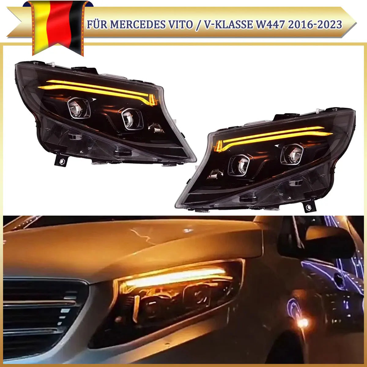 Phares LED Mercedes Classe V W447 V220 2015-2023 - vue de face - Becquet Voiture