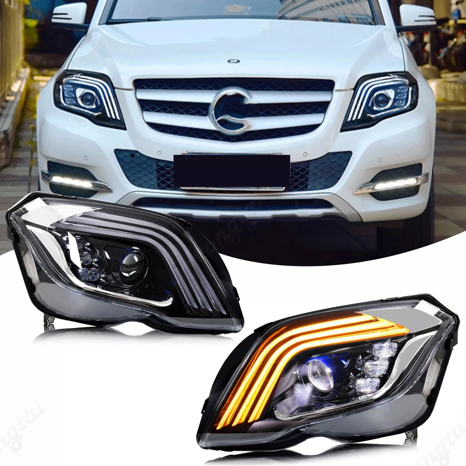 Phares LED Mercedes GLK350 GLK250 2013-2015 Look AMG - vue de face - Becquet Voiture