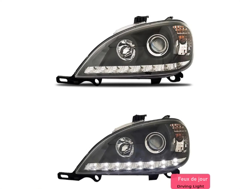 Phares LED Mercedes ML W163 ML280 Angel Eyes DRL Diurne - vue de profil - Becquet Voiture