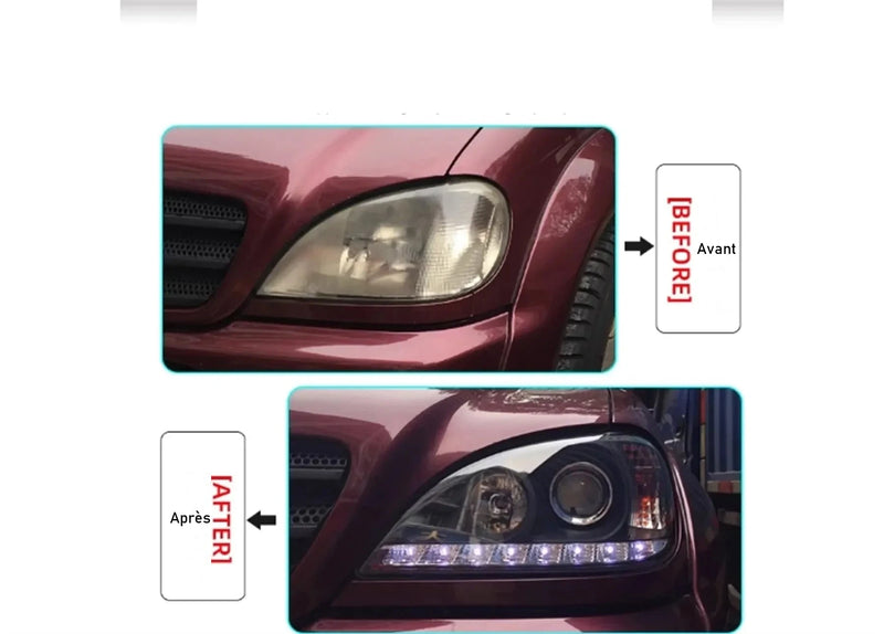 Phares LED Mercedes ML W163 ML280 Angel Eyes DRL Diurne - vue de trois-quarts - Becquet Voiture