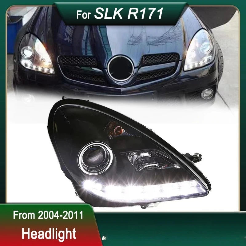 Phares LED Mercedes SLK R171 SLK200 SLK300 2004-2011 DRL - vue de trois-quarts - Becquet Voiture