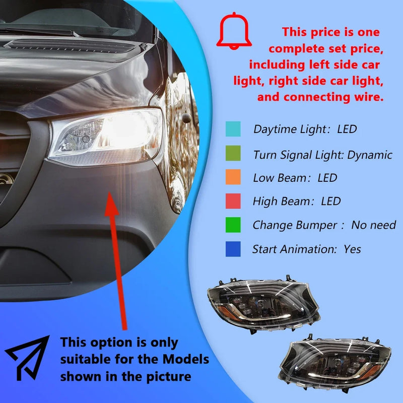 LED Headlights Mercedes Sprinter W907 2018-2023 Maybach Style - fitting detail - Becquet Voiture