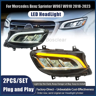 Phares LED Mercedes Sprinter W907 W910 2019-2023 - vue de face - Becquet Voiture