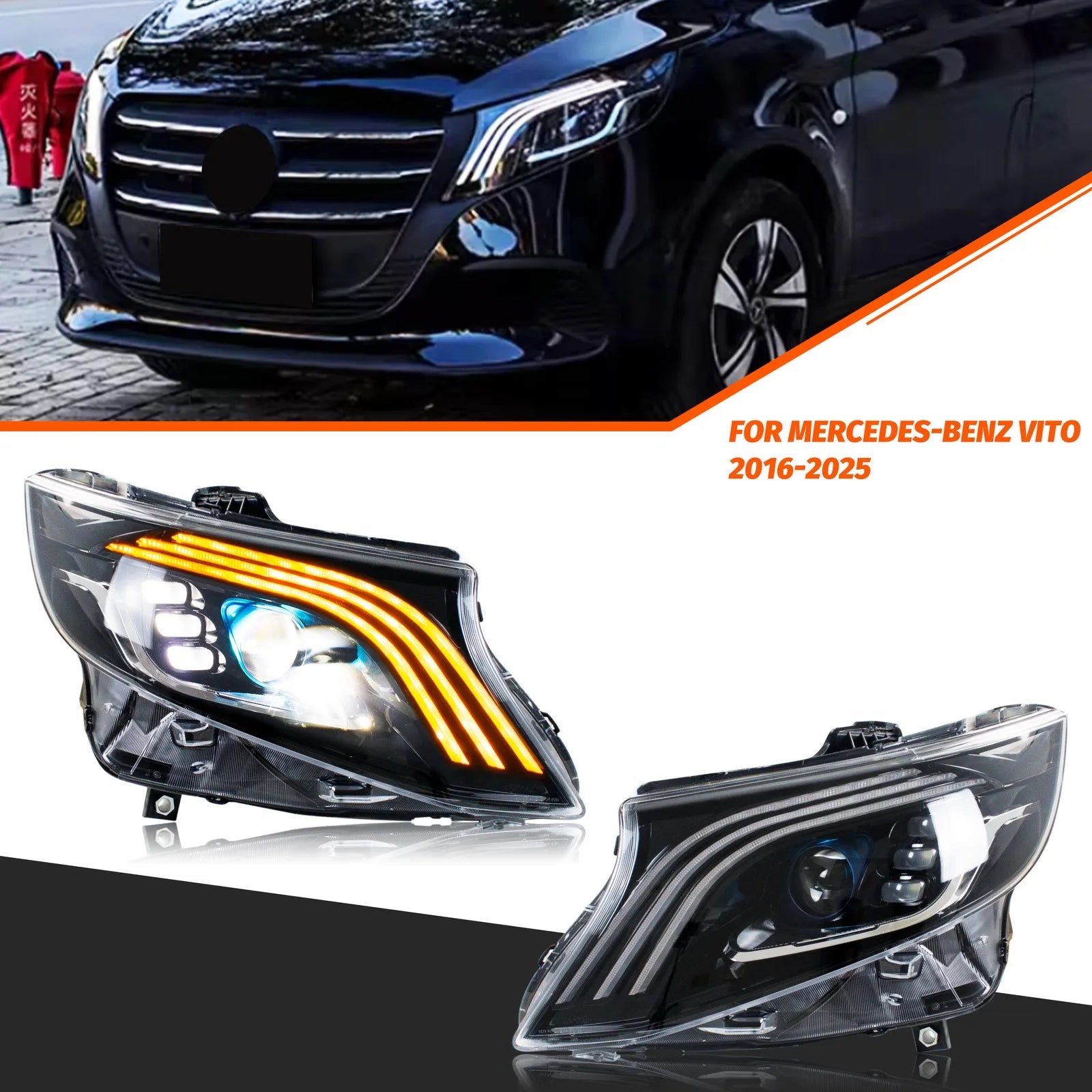 Phares LED Mercedes Vito Metris 2016-2023 - vue de face - Becquet Voiture