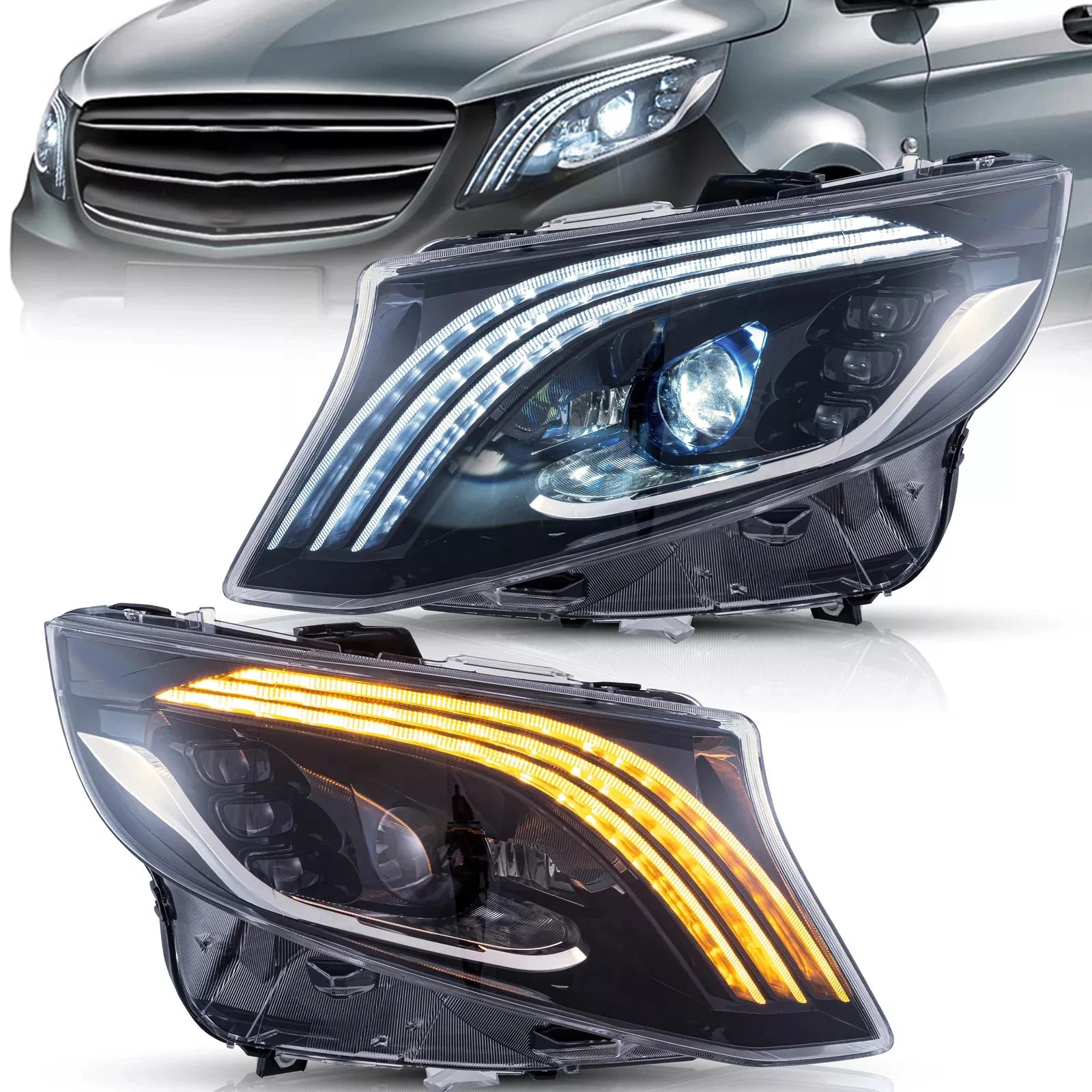 Phares LED Mercedes Vito V-Class W447 Animation Démarrage - vue de face - Becquet Voiture