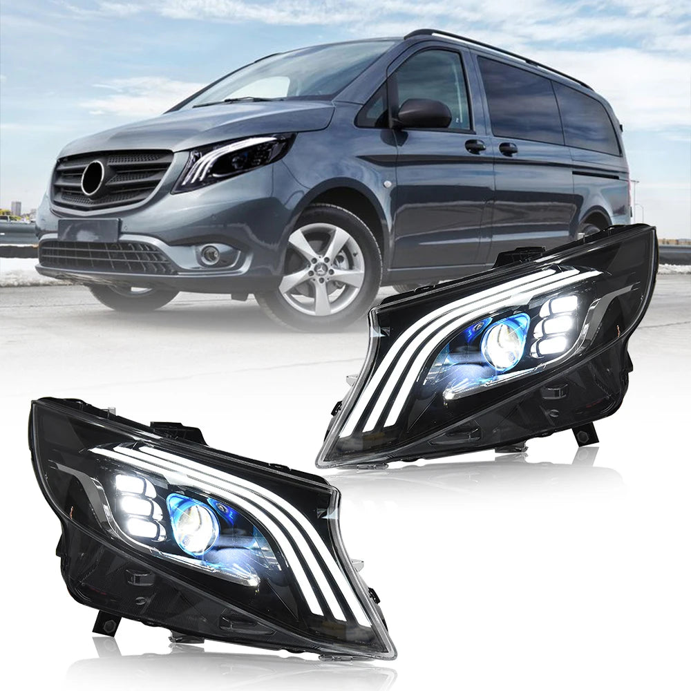 Phares LED Mercedes Vito V-Class W447 Look Maybach - vue de face - Becquet Voiture