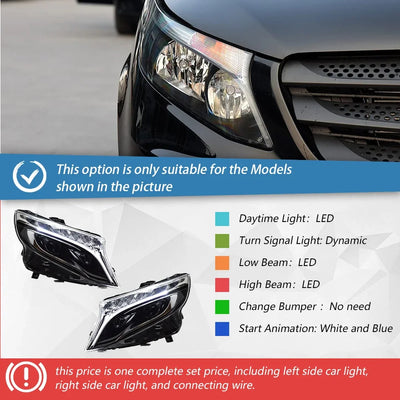 Phares LED Mercedes Vito W447 Classe V 2016-2023 Look Premium - détail du montage - Becquet Voiture