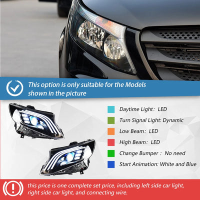 Phares LED Mercedes Vito W447 Classe V 2016-2023 - vue rapprochée - Becquet Voiture
