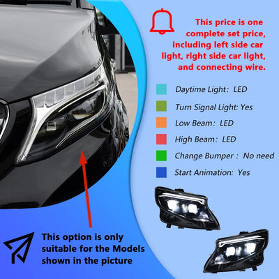 Phares LED Mercedes Vito W447 Metris Classe V 2016-2023 - détail du montage - Becquet Voiture