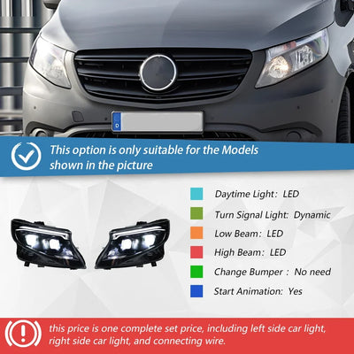 Phares LED Mercedes Vito W447 Metris Classe V 2016-2023 - vue rapprochée - Becquet Voiture