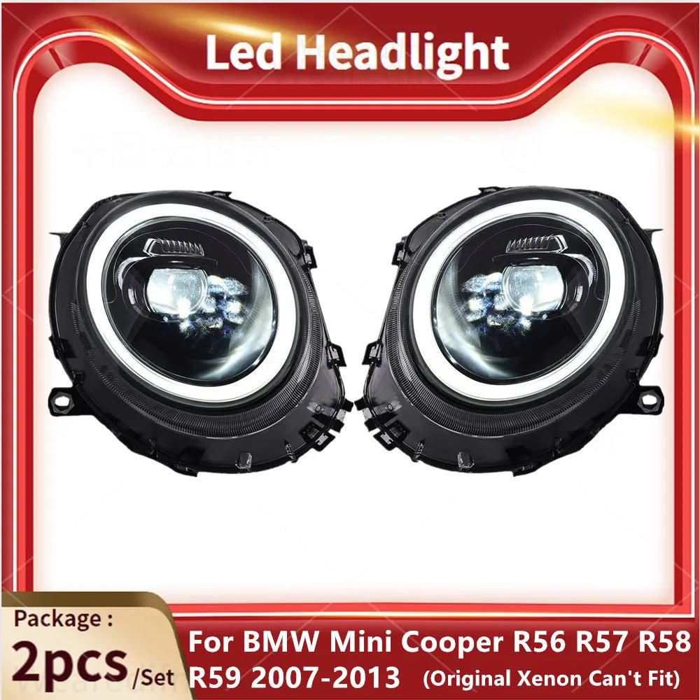 Phares LED Mini Cooper R56 R57 R58 R59 2007-2013 (réf. 2) - vue de face - Becquet Voiture