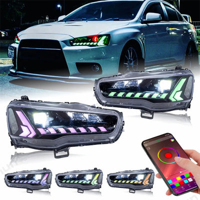 Phares LED Mitsubishi Lancer EVO Sequentiels 2008-2018 - installé sur véhicule - Becquet Voiture