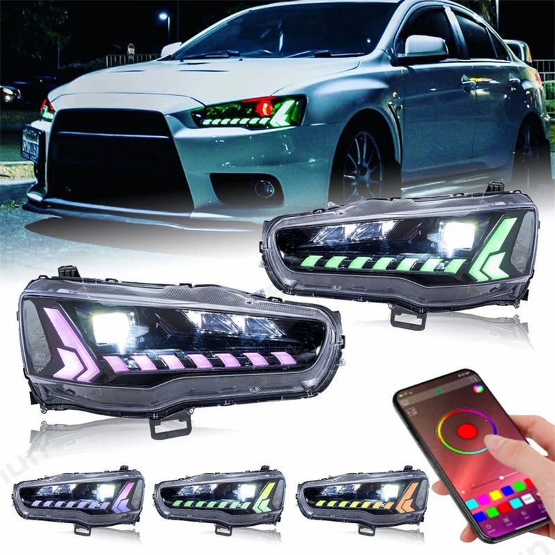 Phares LED Mitsubishi Lancer EVO Sequentiels 2008-2018 - installé sur véhicule - Becquet Voiture