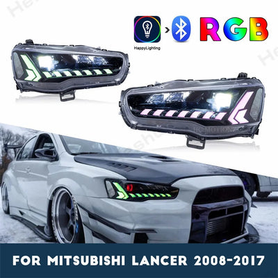 Phares LED Mitsubishi Lancer EVO Sequentiels 2008-2018 - vue arrière - Becquet Voiture