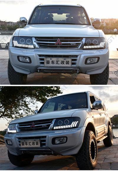 Phares LED Mitsubishi Pajero Montero V73 V77 - vue de trois-quarts - Becquet Voiture
