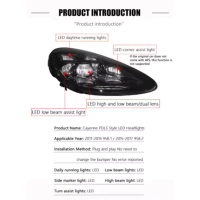 Phares LED Porsche Cayenne 958 2011-2018 - installé sur véhicule - Becquet Voiture