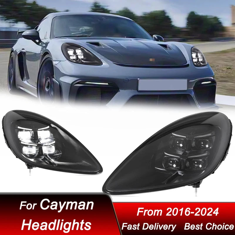 Phares LED Porsche Cayman Boxster 718 2016-2024 - vue de face - Becquet Voiture