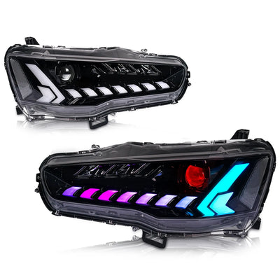 Phares LED Projecteur Mitsubishi Lancer EVO X - détail du montage - Becquet Voiture