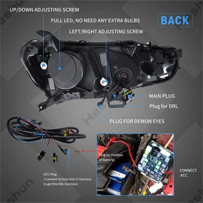 Phares LED Projecteur Mitsubishi Lancer EVO X - packshot studio - Becquet Voiture