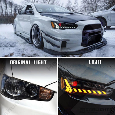 Phares LED Projecteur Mitsubishi Lancer EVO X - vue de profil - Becquet Voiture