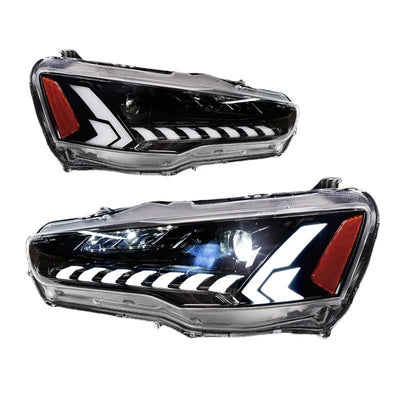 Phares LED Projecteur Mitsubishi Lancer EVO X - vue rapprochée - Becquet Voiture