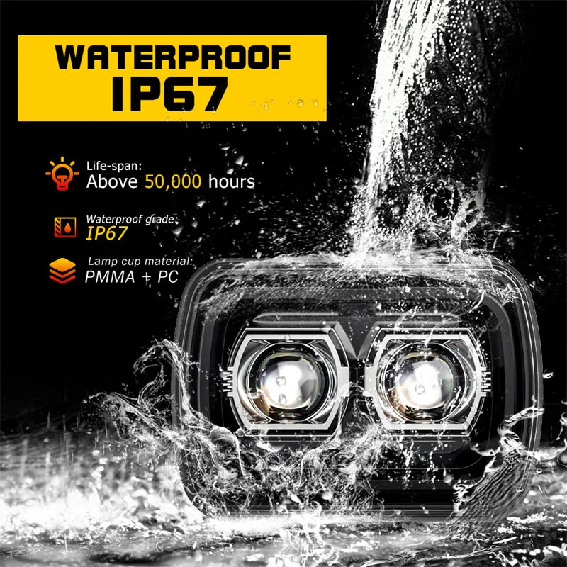 Phares LED Rectangulaires Jeep Wrangler YJ - installé sur véhicule - Becquet Voiture