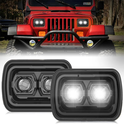 Phares LED Rectangulaires Jeep Wrangler YJ - vue de face - Becquet Voiture