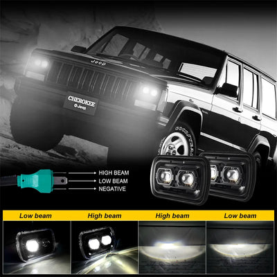Phares LED Rectangulaires Jeep Wrangler YJ - vue de profil - Becquet Voiture