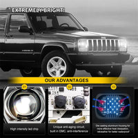 Phares LED Rectangulaires Jeep Wrangler YJ - vue de trois-quarts - Becquet Voiture