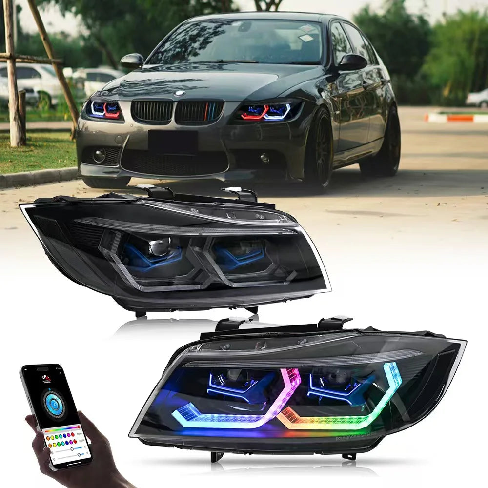 Phares LED RGB BMW Série 3 E90 2005-2012 - vue de face - Becquet Voiture