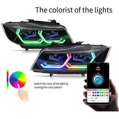 Phares LED RGB BMW Série 3 E90 2005-2012 - vue de profil - Becquet Voiture